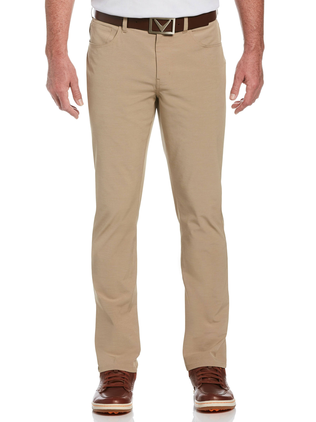 Khaki Heather Flat-Front Stretch Pants R86125