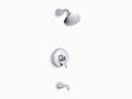 Bath and Shower Faucet Trim with Push-Button Diverter and Scroll Lever G69272