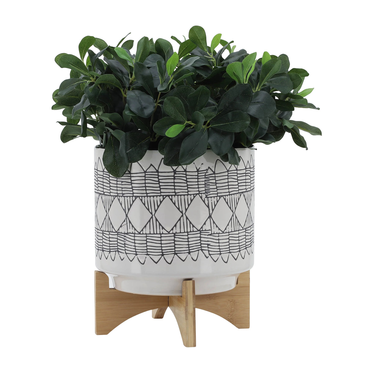 Ceramic Planter On Wooden Stand U733
