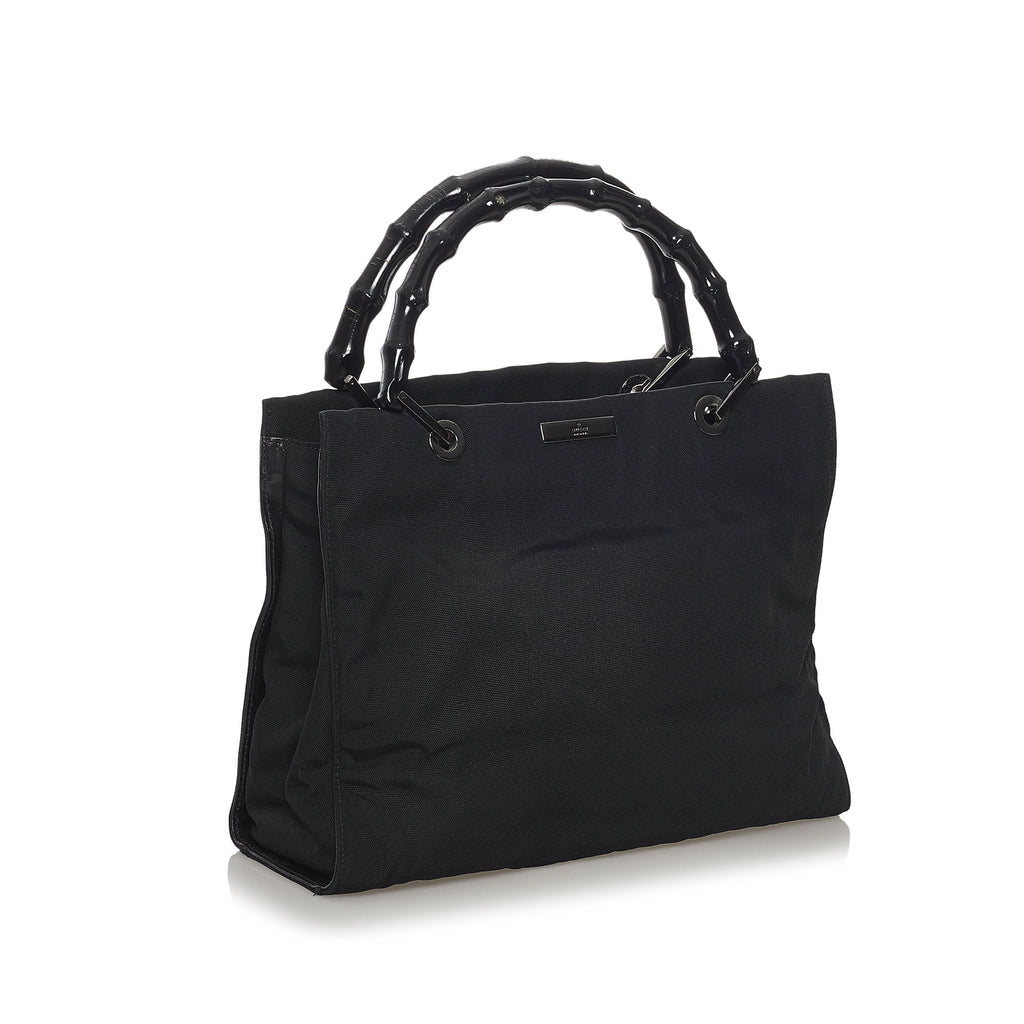 Black Nylon Bamboo Top Handle Handbag Y329332