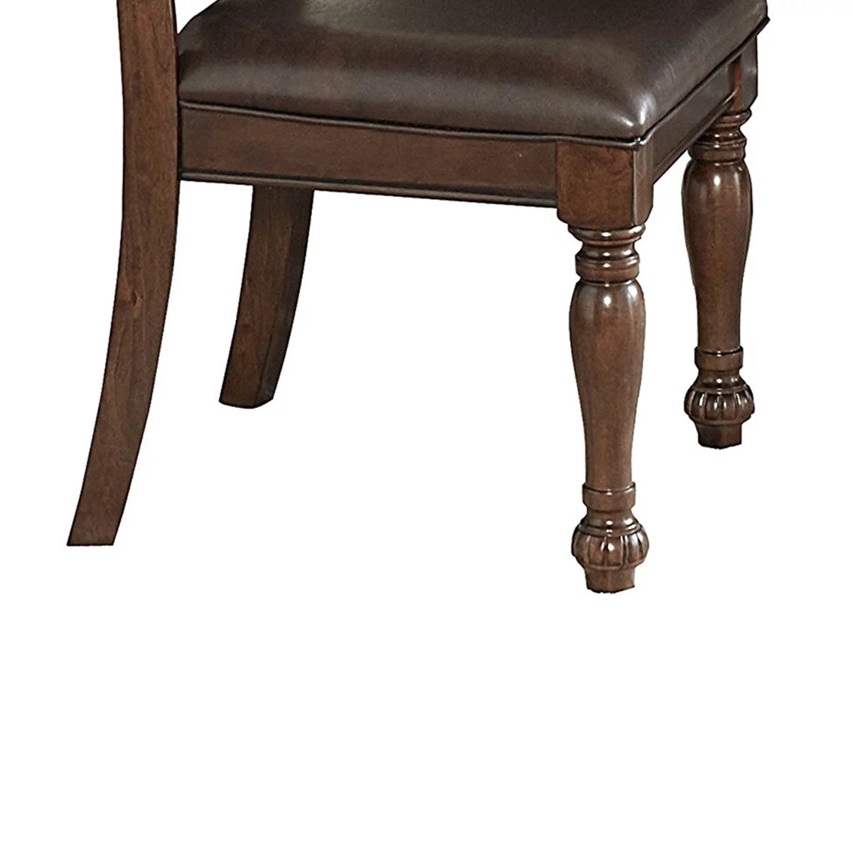 Wood and Leather Dining Side Chair, Cherry Brown and Dark Brown, Set of 2 O6551