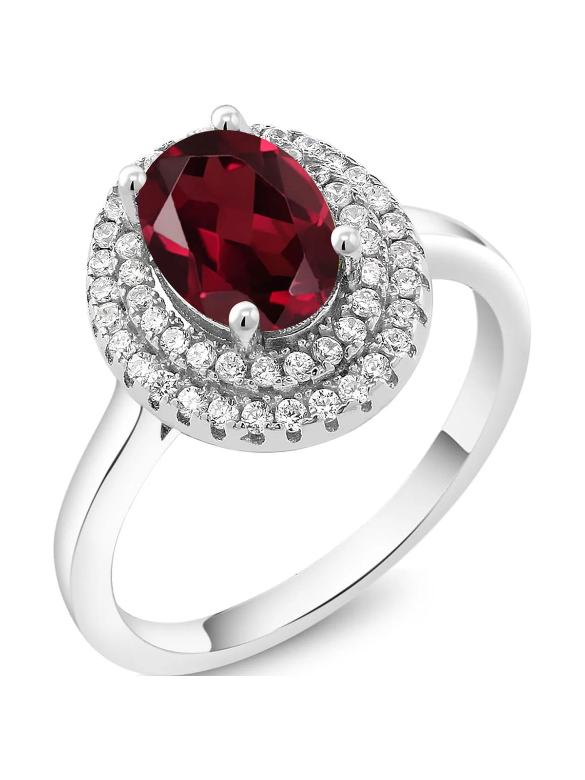 925 Sterling Silver Oval Rhodolite Garnet Halo Engagement Ring (2.55 Cttw, Size 7) L163
