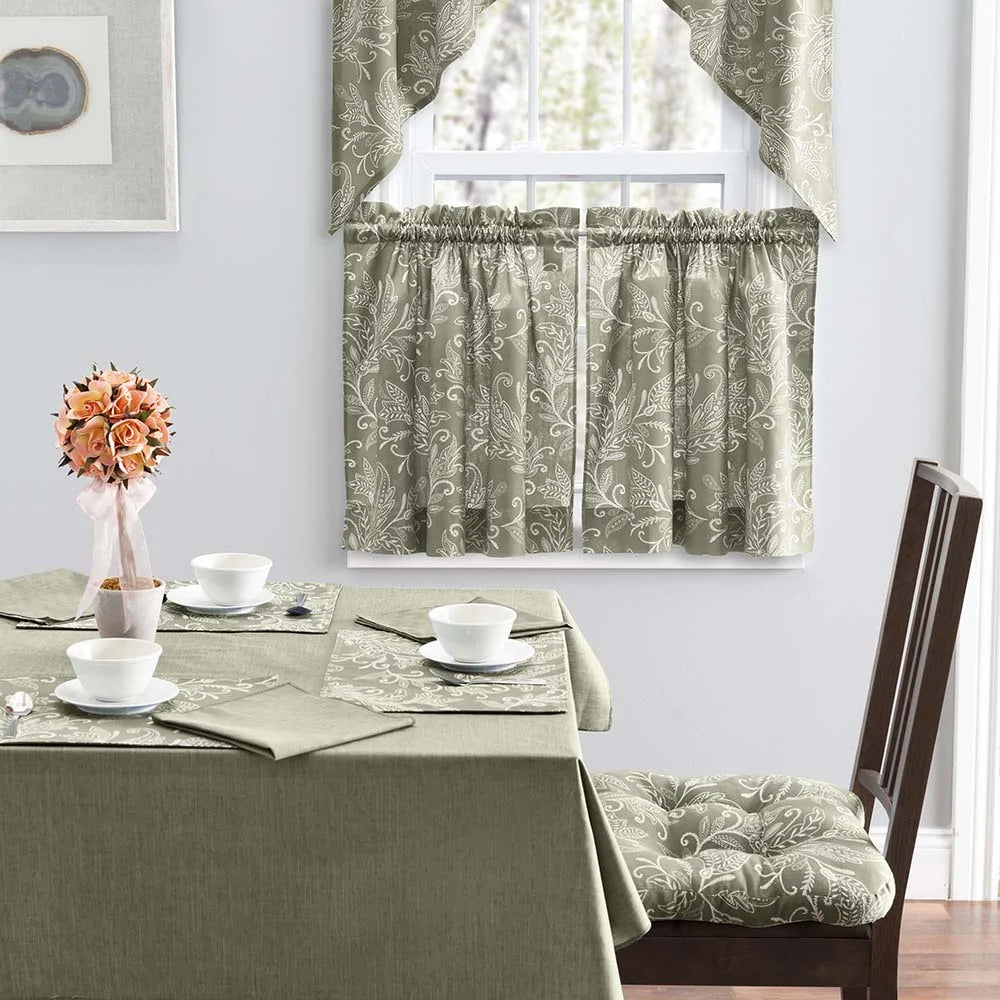 Sage Leaf Pattern Curtain Tiers 56"x24" K409964