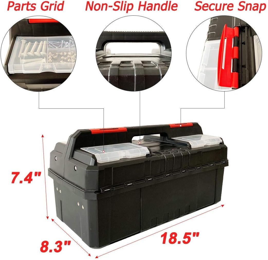 18.5" Portable Plastic Tool Box with Organizer Tray, Pack of 2 J482