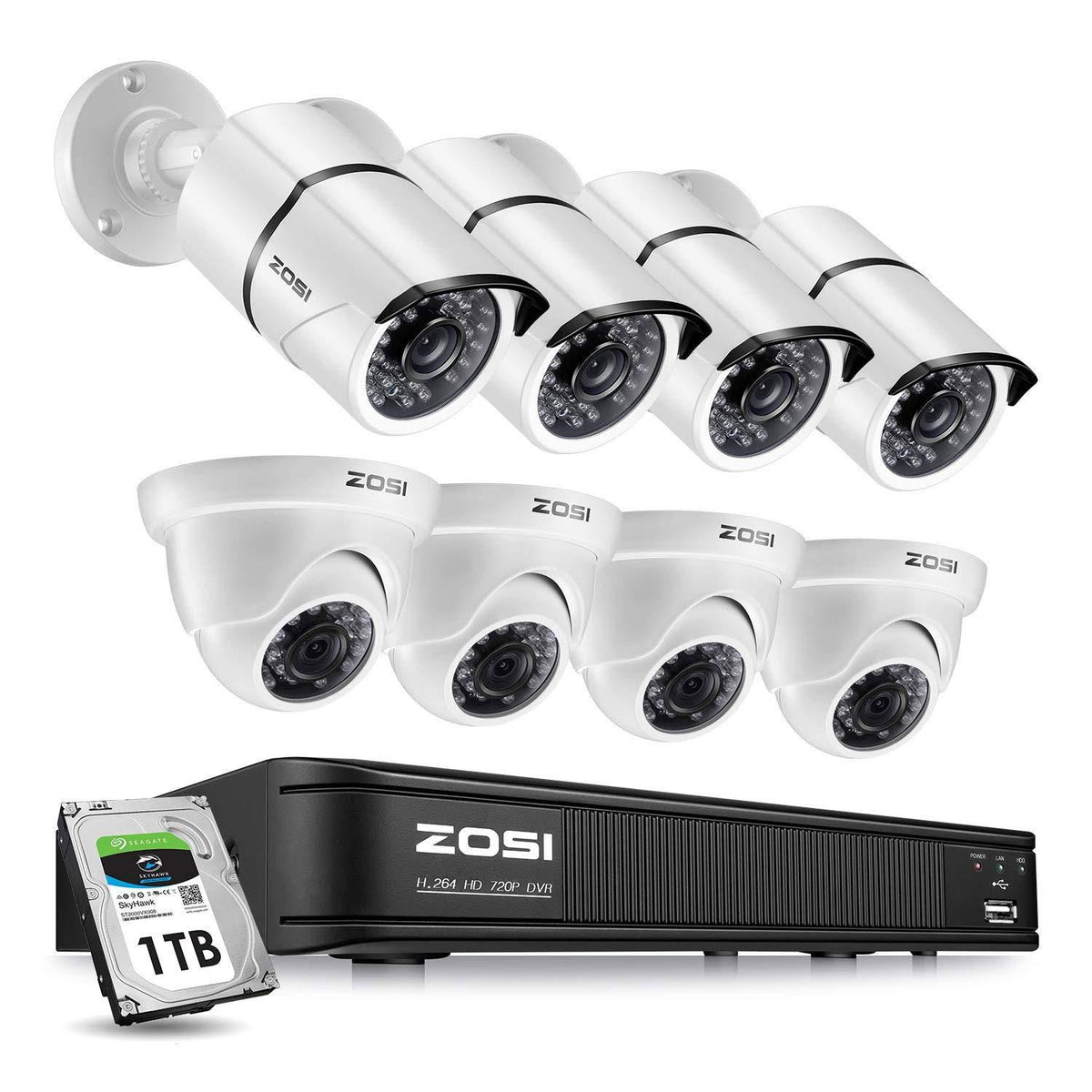 720p HD-TVI 8 Channel Security Camera System with 1TB Hard Drive B186286