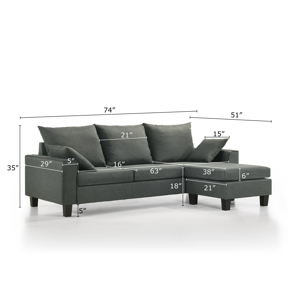 Dark Gray L-Shape Sectional Sofa P828
