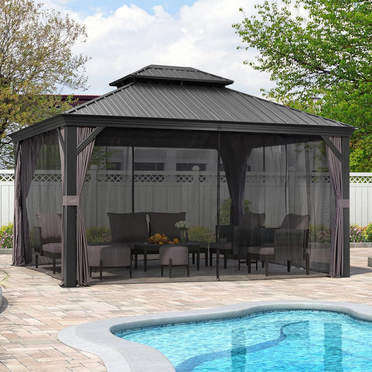 12' X 14' Grey Aluminum Hardtop Gazebo T8104