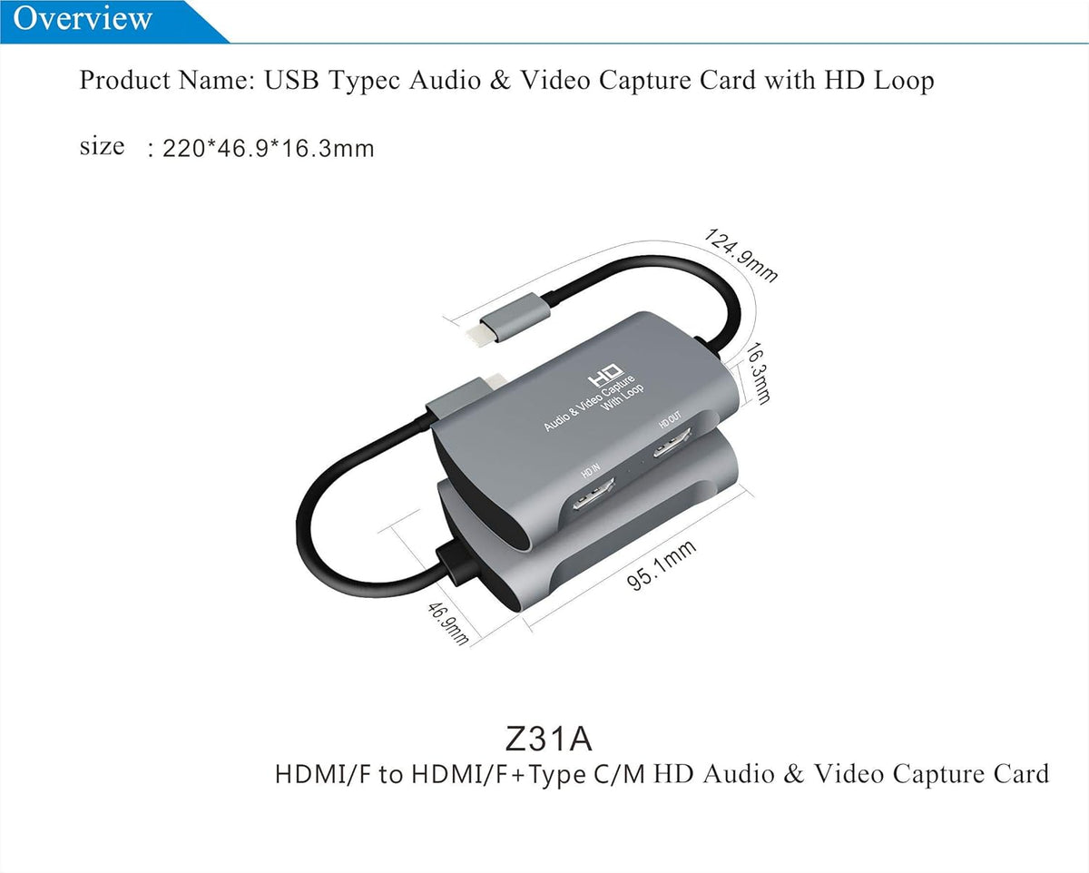 USB TypeC HD Video & Audio Capture Card with 4K 60HZ Loop, Pack of 2 J261567