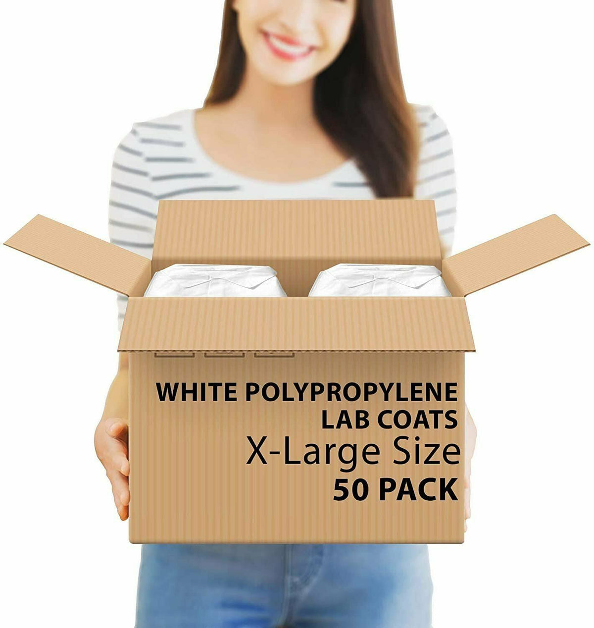 50 Pack White Disposable Polypropylene Lab Coats X-Large B9512