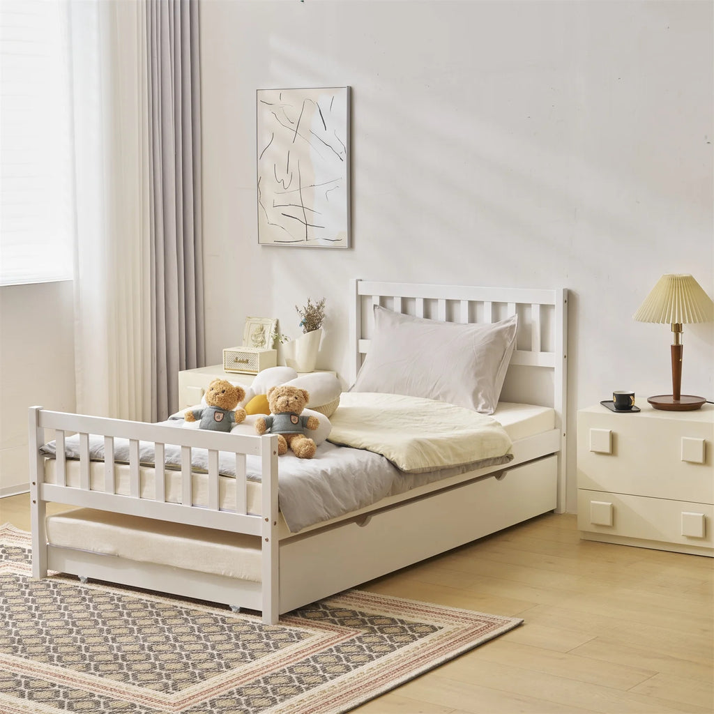 White Twin Bed with Trundle L17370