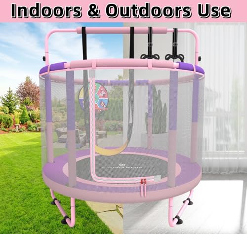 60" 5ft 6-in-1 Trampoline with Swing, Basketball Hoop, Dart Board, Gymnastics Bar P555266