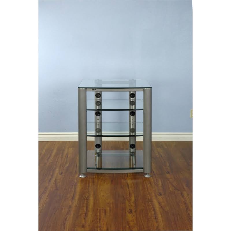 4 Shelf Glass Audio Cabinet Silver Frosted G66301