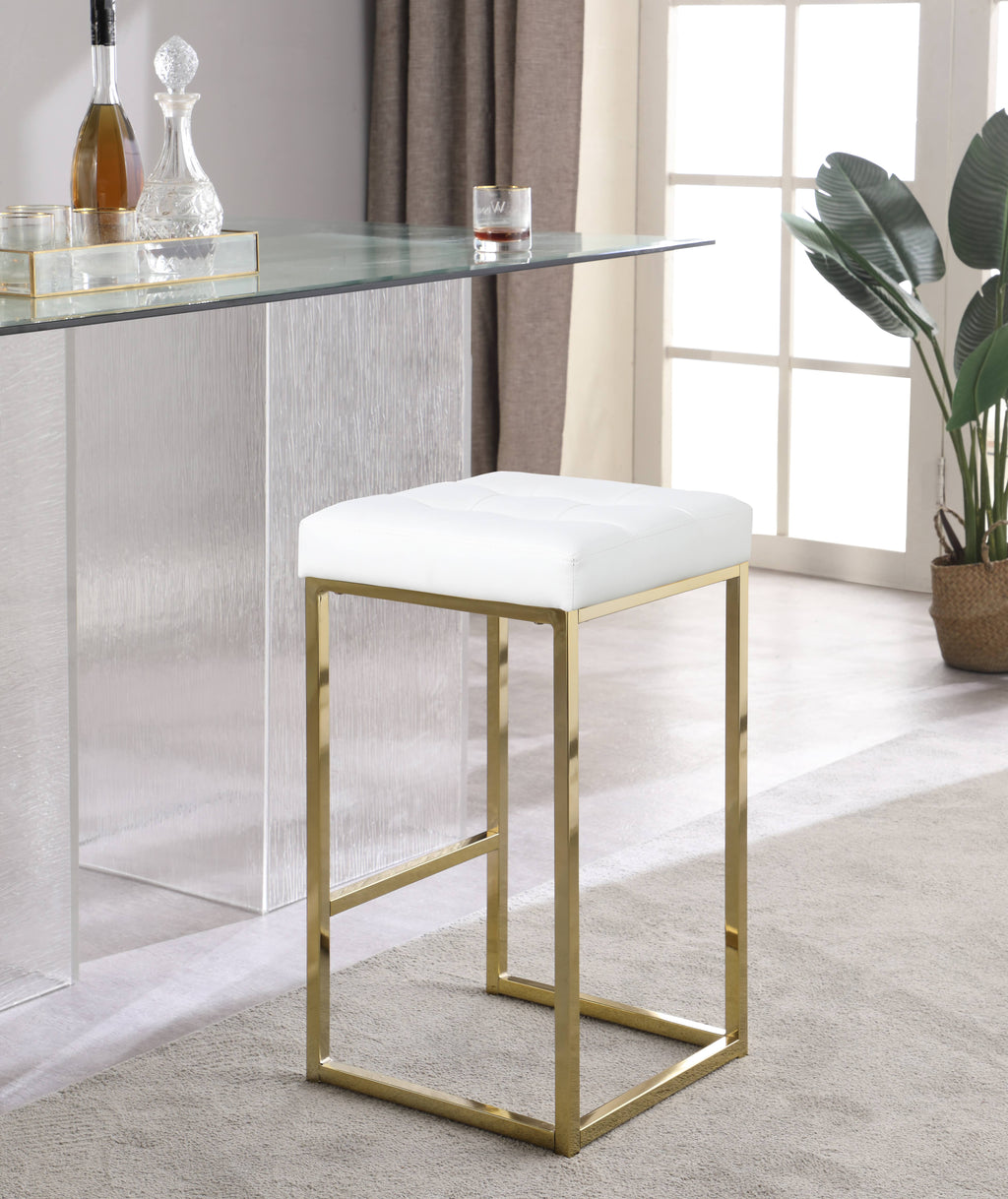 White Leather Tufted Counter Stool (Set of 2) H463