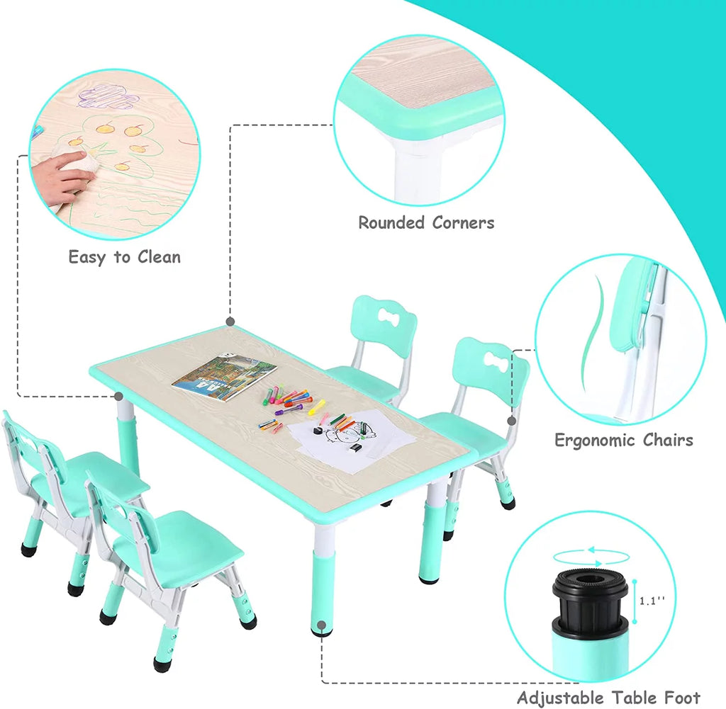 Adjustable Kids Table and Chairs Set, 5 Pieces H3560