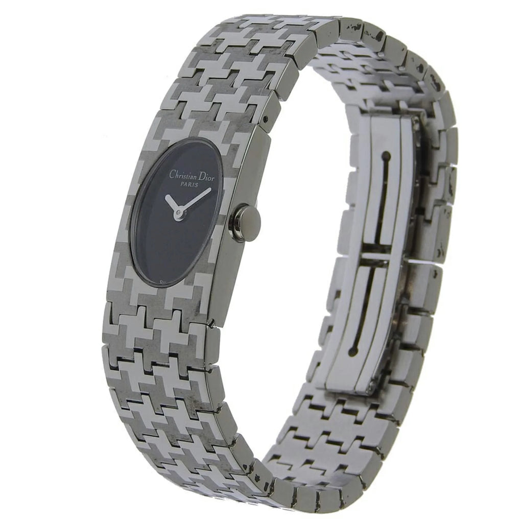 Pre-Owned Stainless Steel Swiss Made Silver Quartz Analog Display Black Dial Ladies Watch T1410