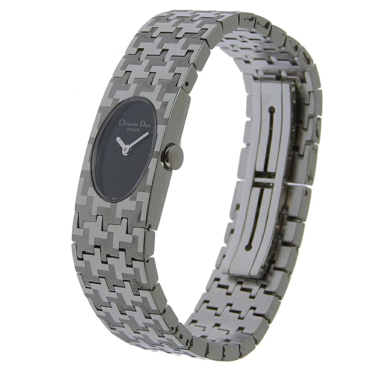 Pre-Owned Stainless Steel Swiss Made Silver Quartz Analog Display Black Dial Ladies Watch T1410