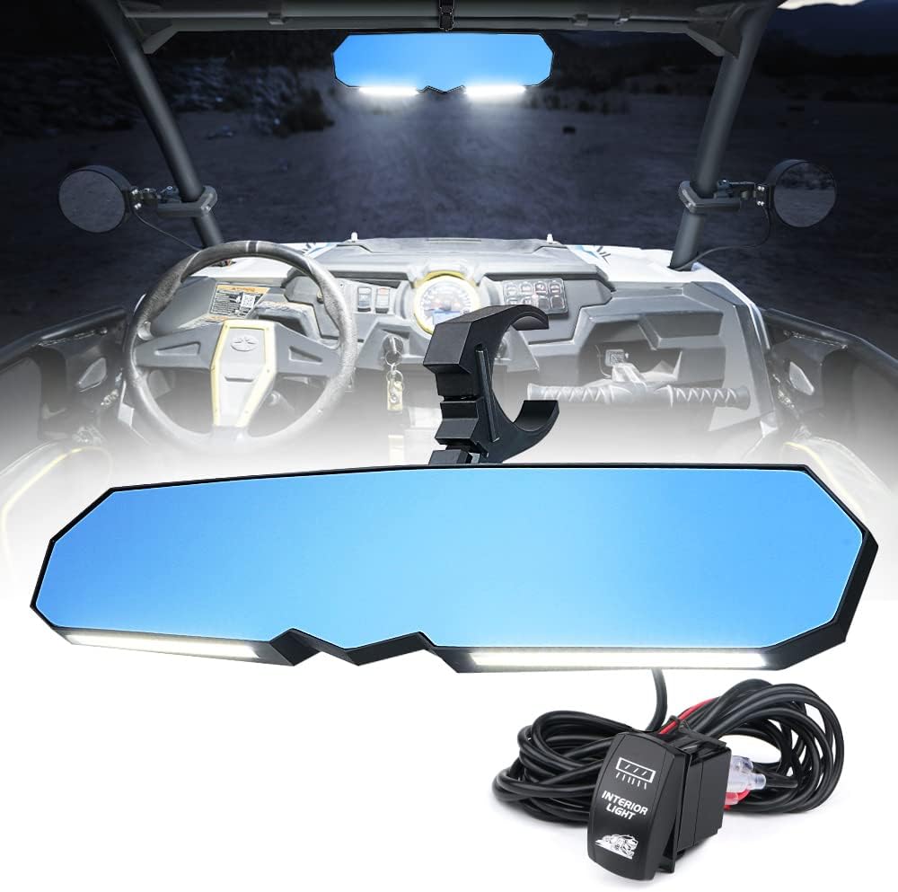 13 UTV Rearview Center Mirror with COB LED Interior Lights and Rocker Switch, Aluminum Rear View Mirrors A893496
