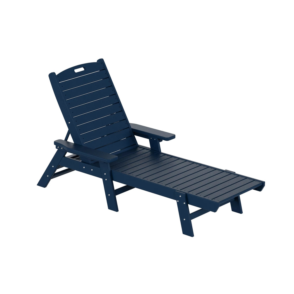 Navy Blue 3-Piece Plastic Outdoor Chaise Lounges with Side Table Y495159