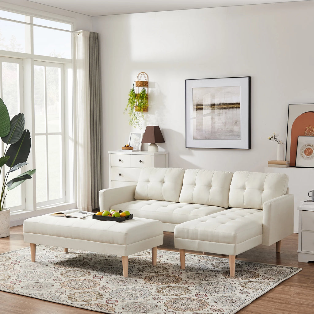Beige Fabric Reversible Sleeper Sectional Sofa Bed F806