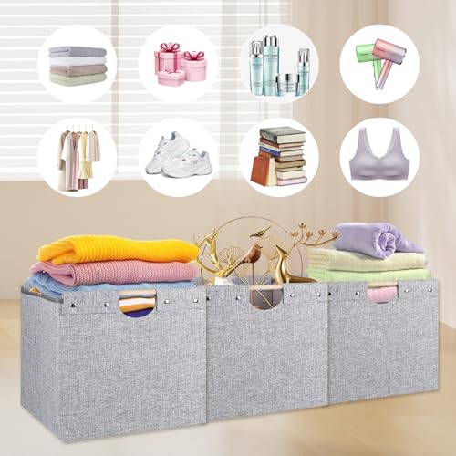 4 Pack Beige Fabric Storage Cubes with Wooden Handles C30129