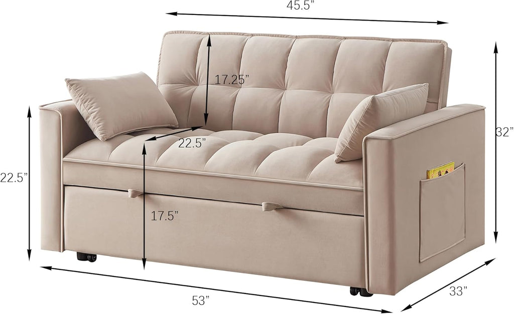 3 in 1 Multi-Functional Futon Loveseat Pull Out Couch Bed with Adjustable Backrest and Pillows Q54185