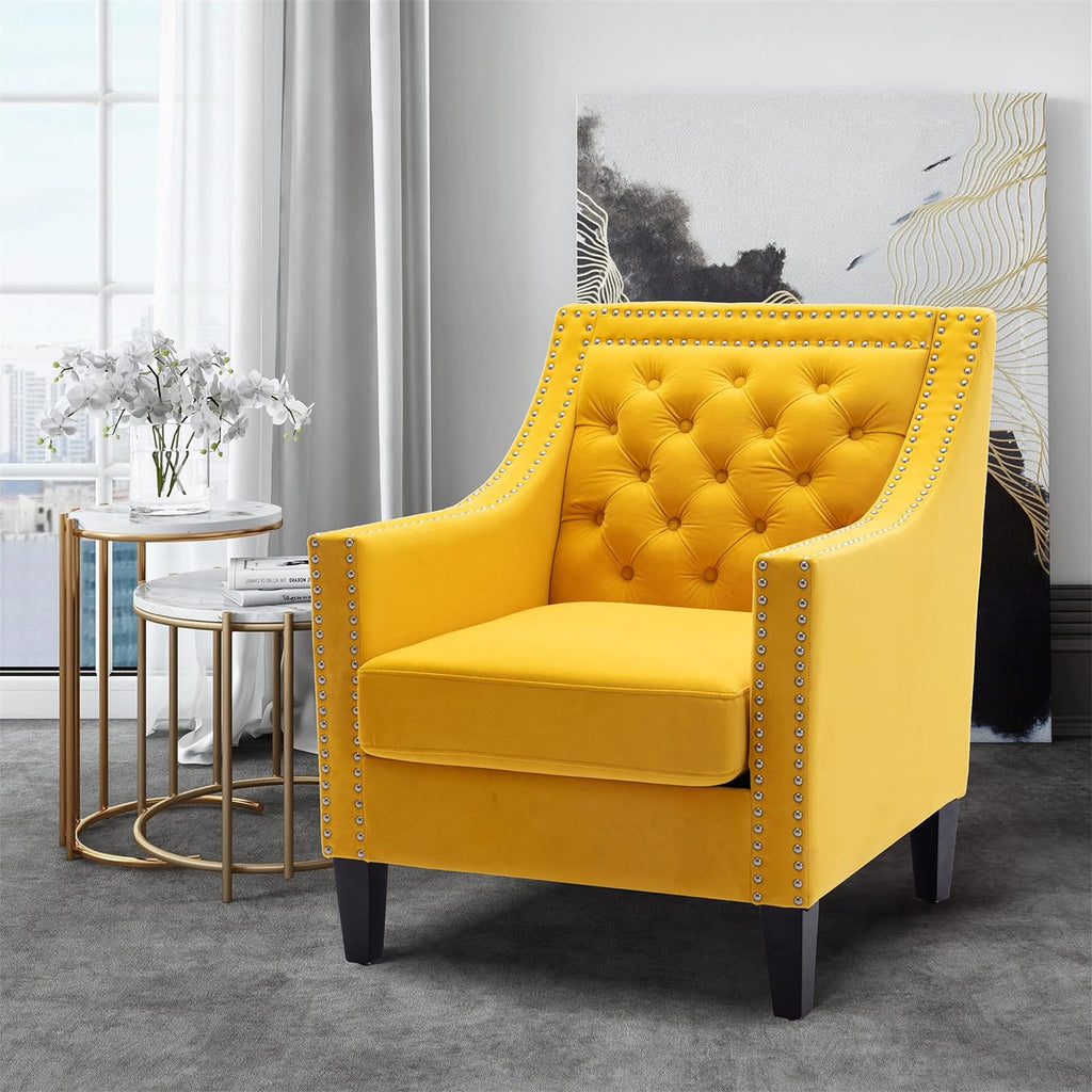 Velvet Accent Chair with Wood Legs E2077