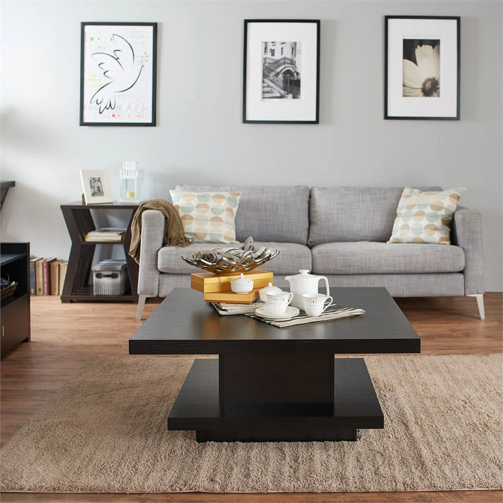 3-Piece Black Wood Coffee Table Set E329