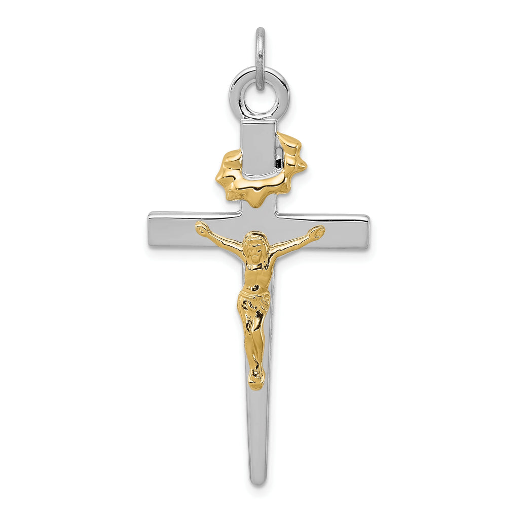 18K Gold Rhodium-Plated Sterling Silver Crucifix Charm Pendant with Sterling Silver Cable Chain Necklace O688690