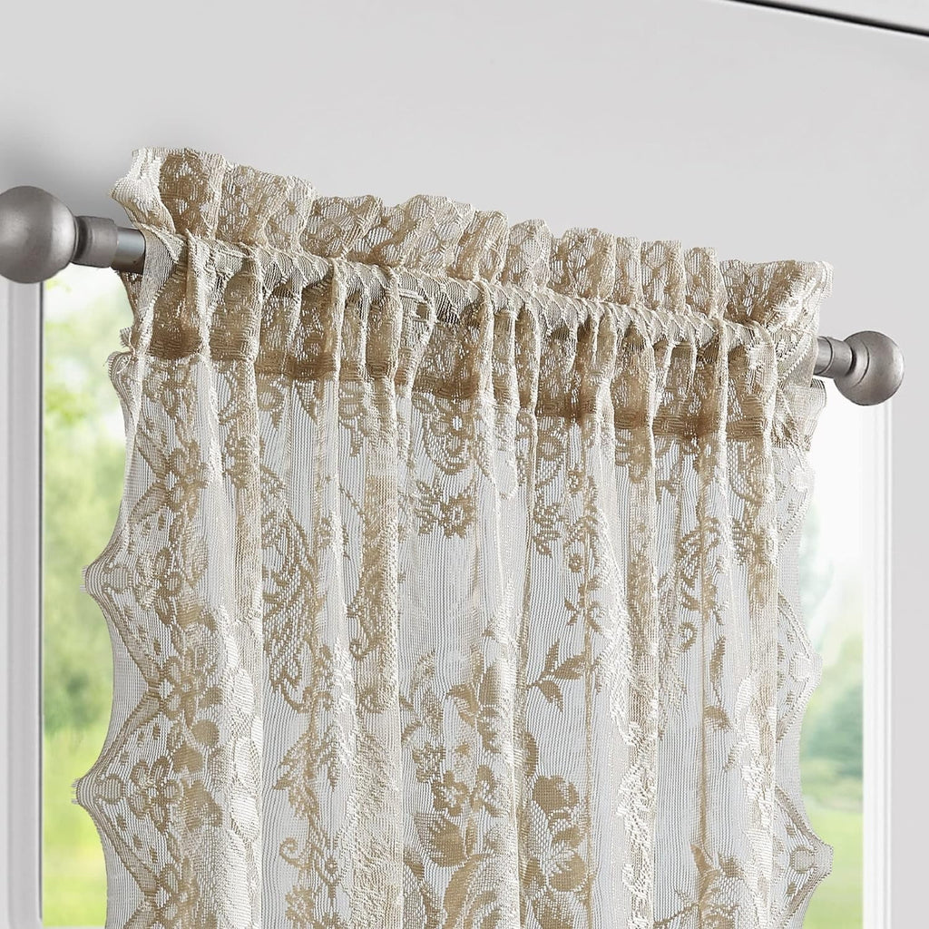 Gold Linen Lace French Door Curtains J3987