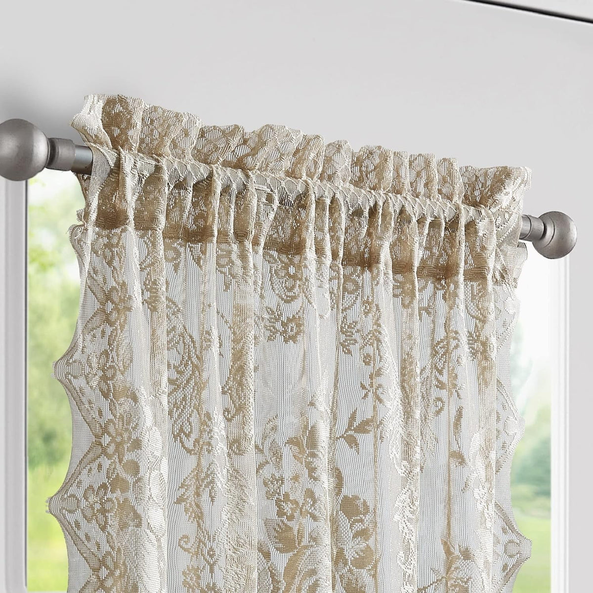 Gold Linen Lace French Door Curtains J3987