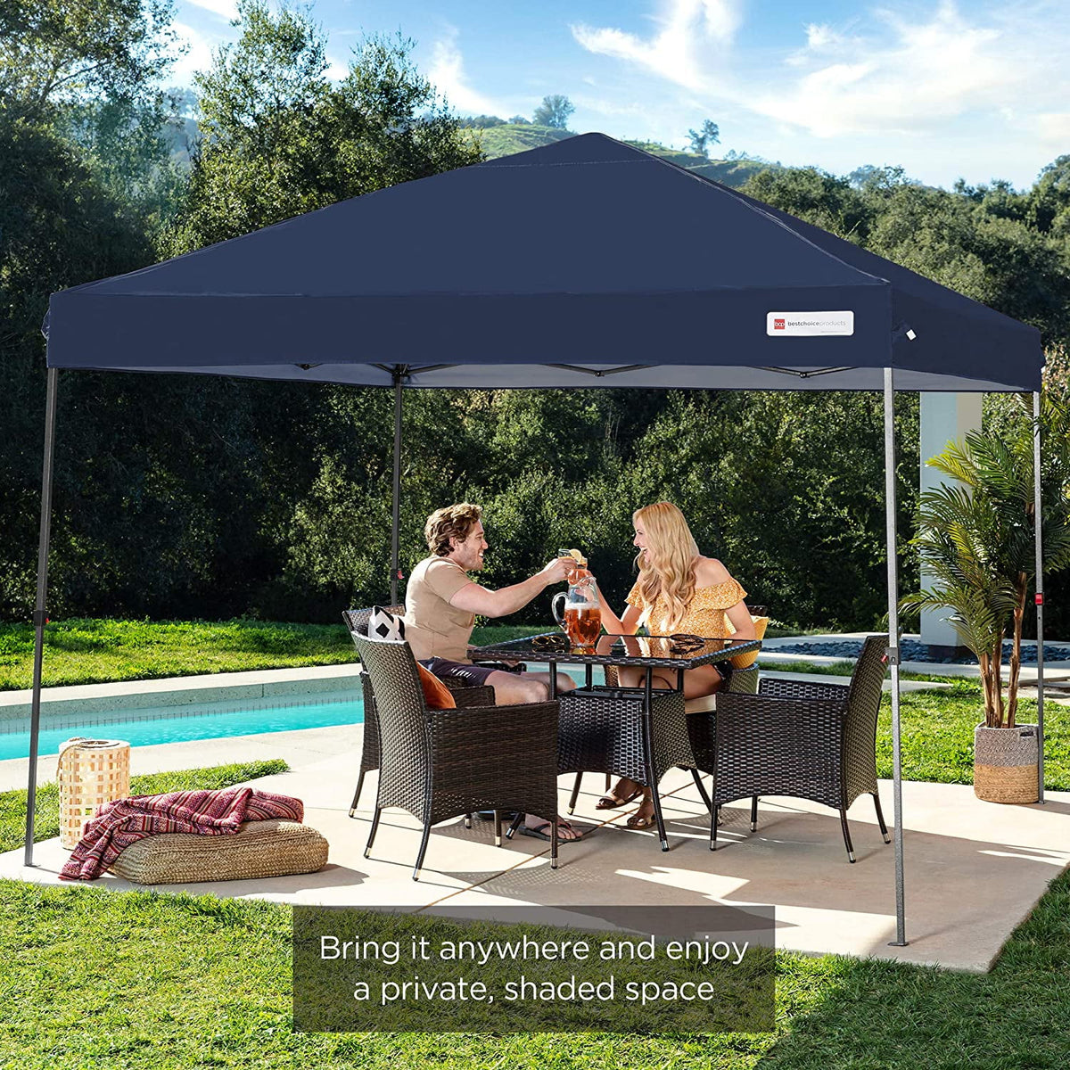 Blue 10x10ft Pop Up Canopy Tent with Wheeled Carry Case P972606