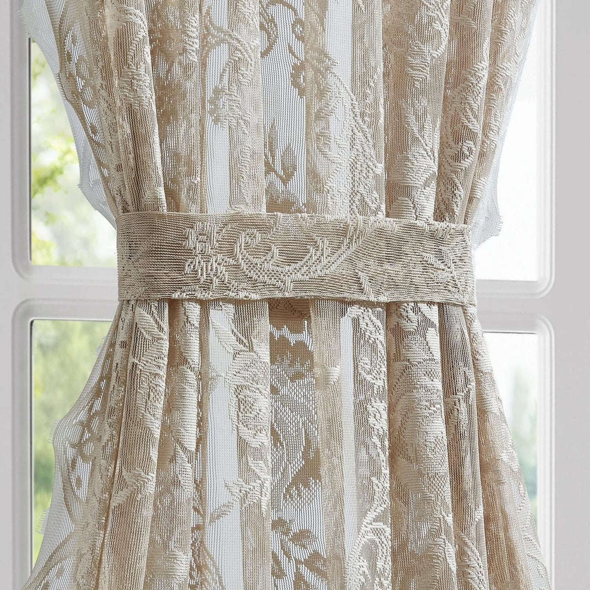Gold Linen Lace French Door Curtains J3987