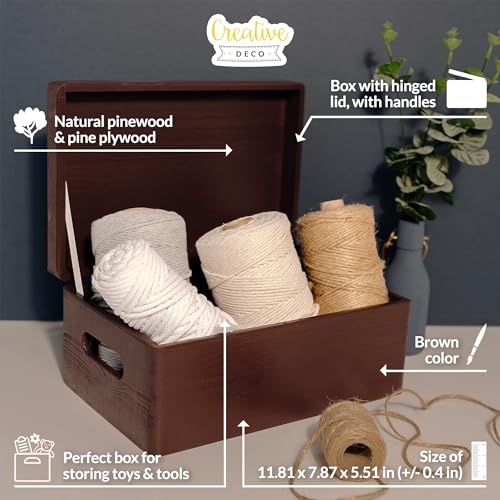 Large Brown Wooden Box Storage with Hinged Lid K815692