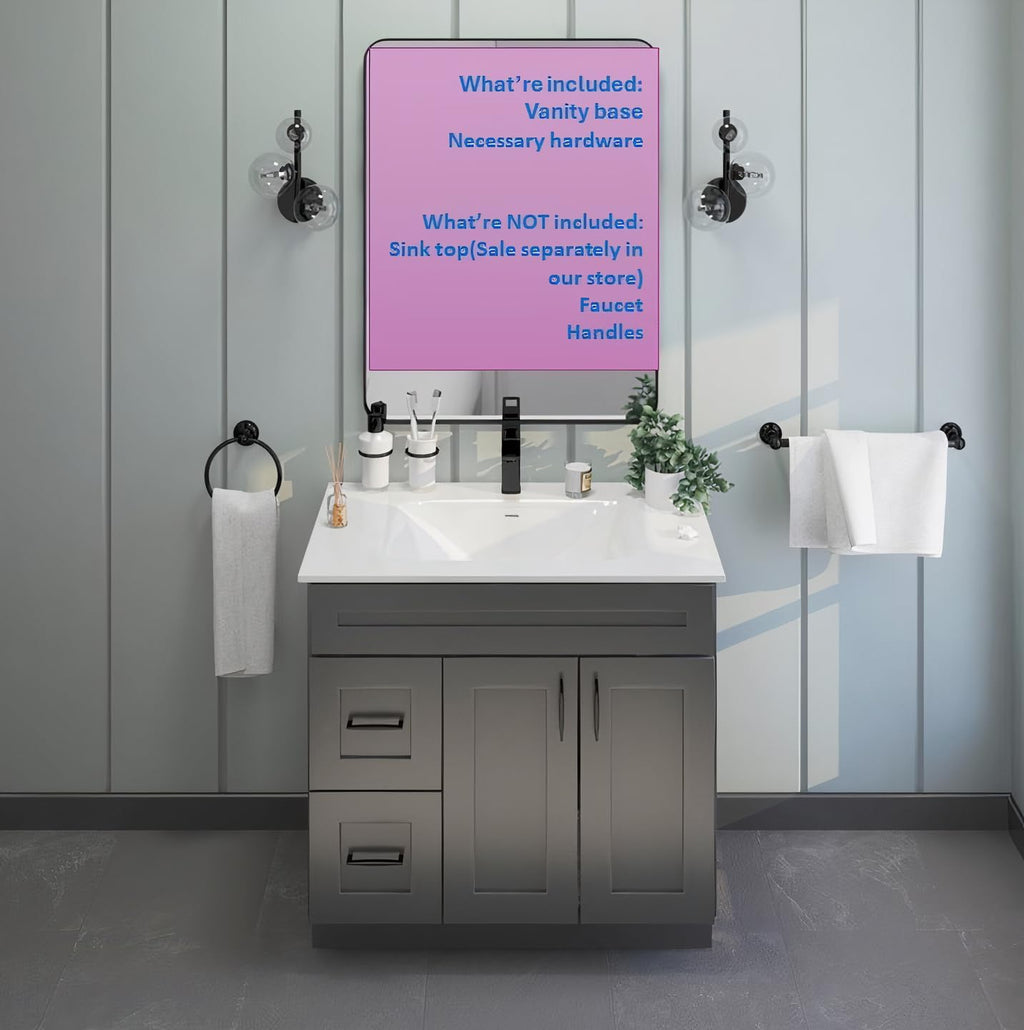 Gray Shaker Bathroom Vanity Sink Base with Drawers 36 in Cabinet Y90884