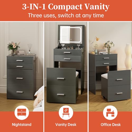 White 3 Drawer Vanity Desk with Mirror and Stool X91161