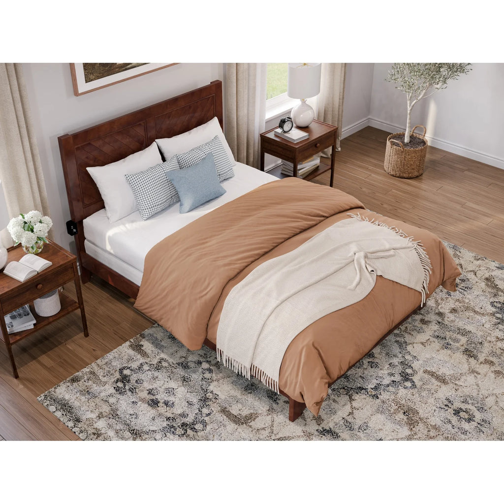 Full Solid Wood Foundation Bed Frame with Matching Footboard D319