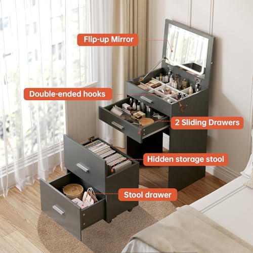 White 3 Drawer Vanity Desk with Mirror and Stool X91161