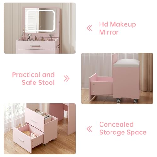 White 3 Drawer Vanity Desk with Mirror and Stool X91161