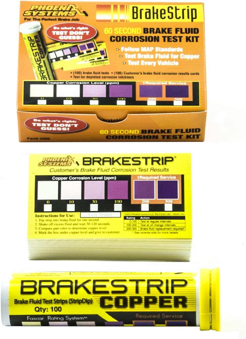 Brake Fluid Test Strip Kit, 100 Test Strips and 100 Rating Cards, Pack of 2 Z478990