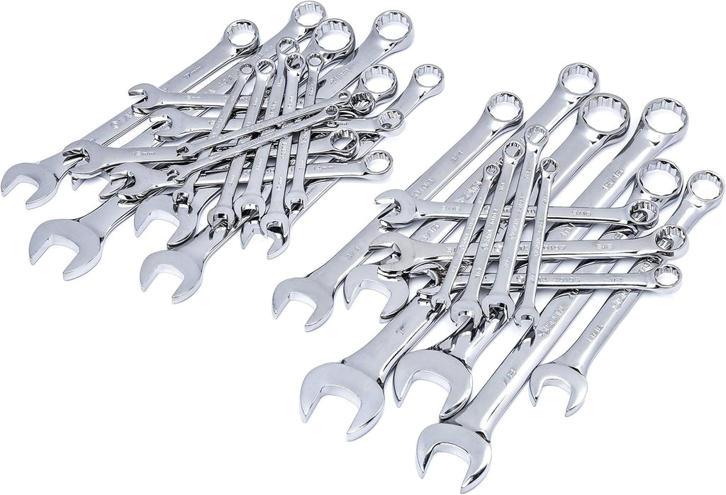 23-Piece Full-Polish Metric Combination Wrench Set with Offset Box Ends and Tool Roll A776