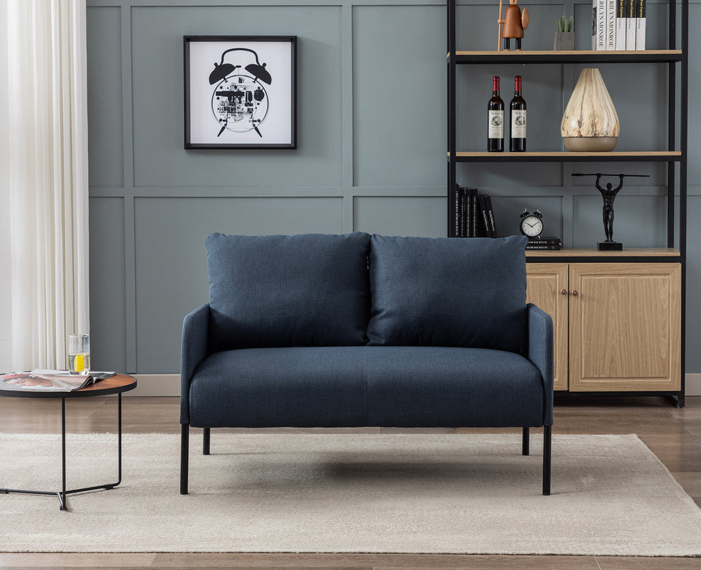 Blue Fabric Two Seats Sofa with Two Pillow and Metal Feet C62694