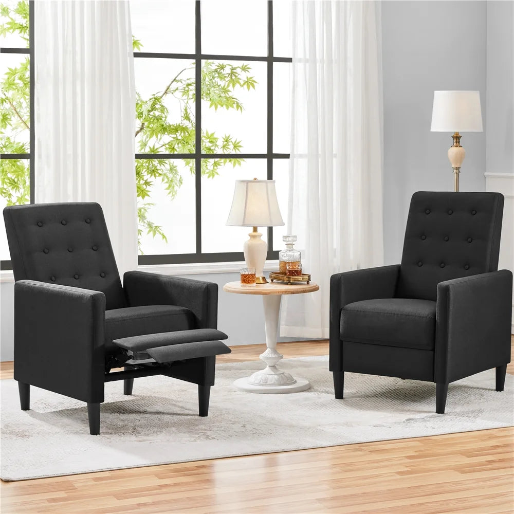 Black Fabric Tufted Recliner Chair with Adjustable Back & Footrest Y176490