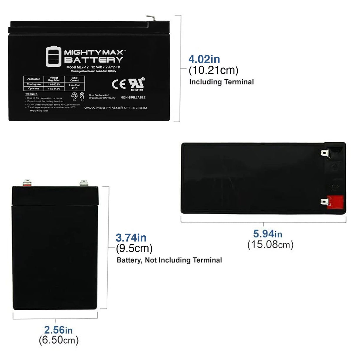 12V 7.2AH Replacement Battery + 12V 1Amp Charger V343
