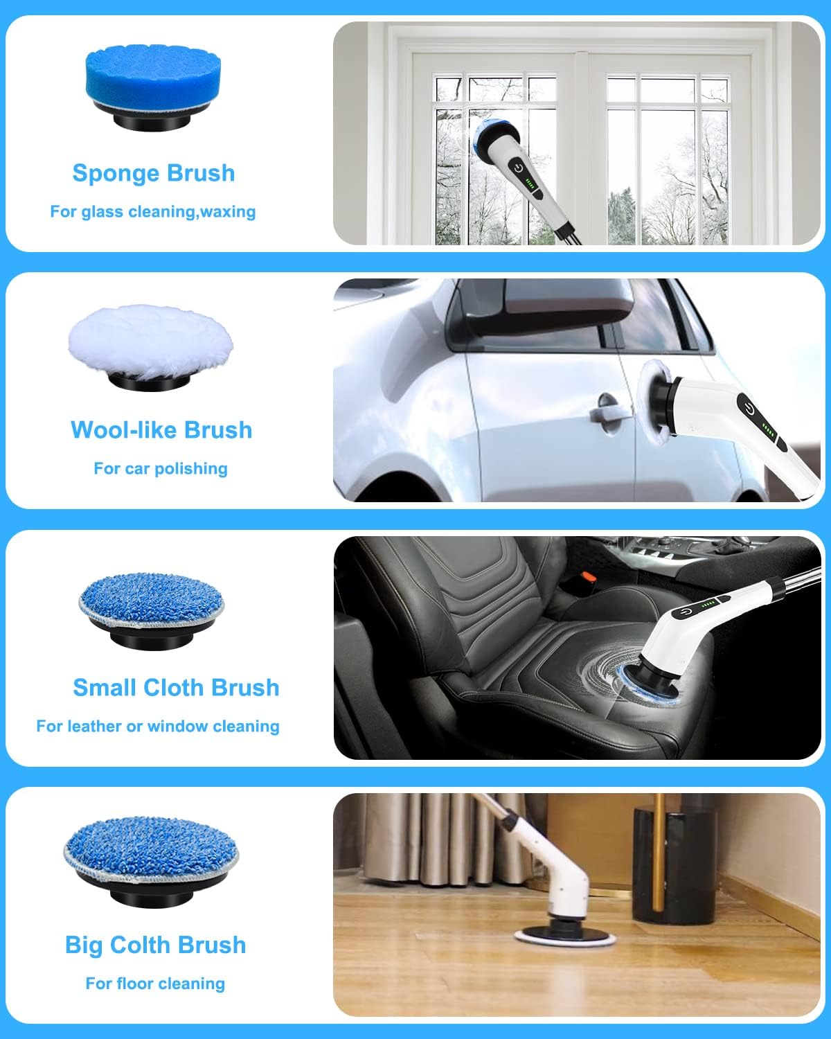 Cordless Electric Spin Scrubber with 8 Replaceable Brush Heads, 54 Inch Adjustable Handle, Pack of 2 T728327