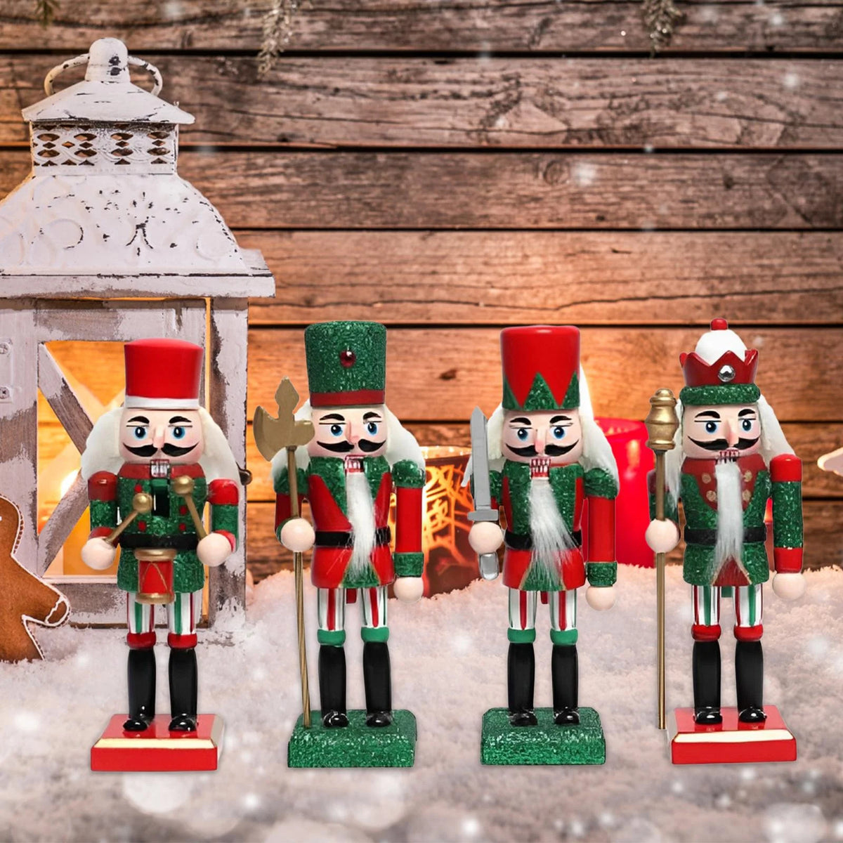18cm 4 Pieces Wooden Nutcracker Soldier Table Decoration B66002