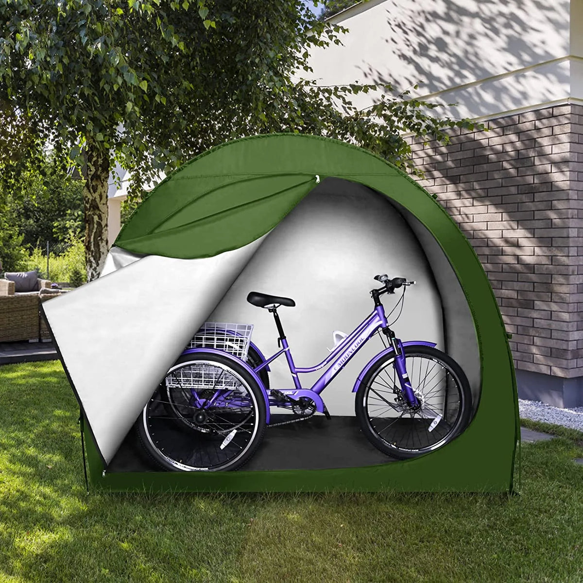 Semicircle Green Waterproof Bike Storage Cover Q325433