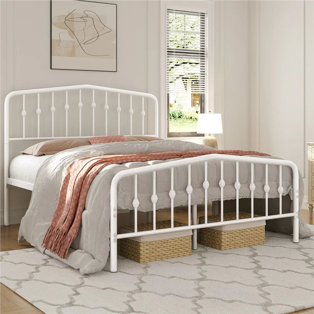 Black Queen Metal Platform Bed Frame with Arched Headboard V851