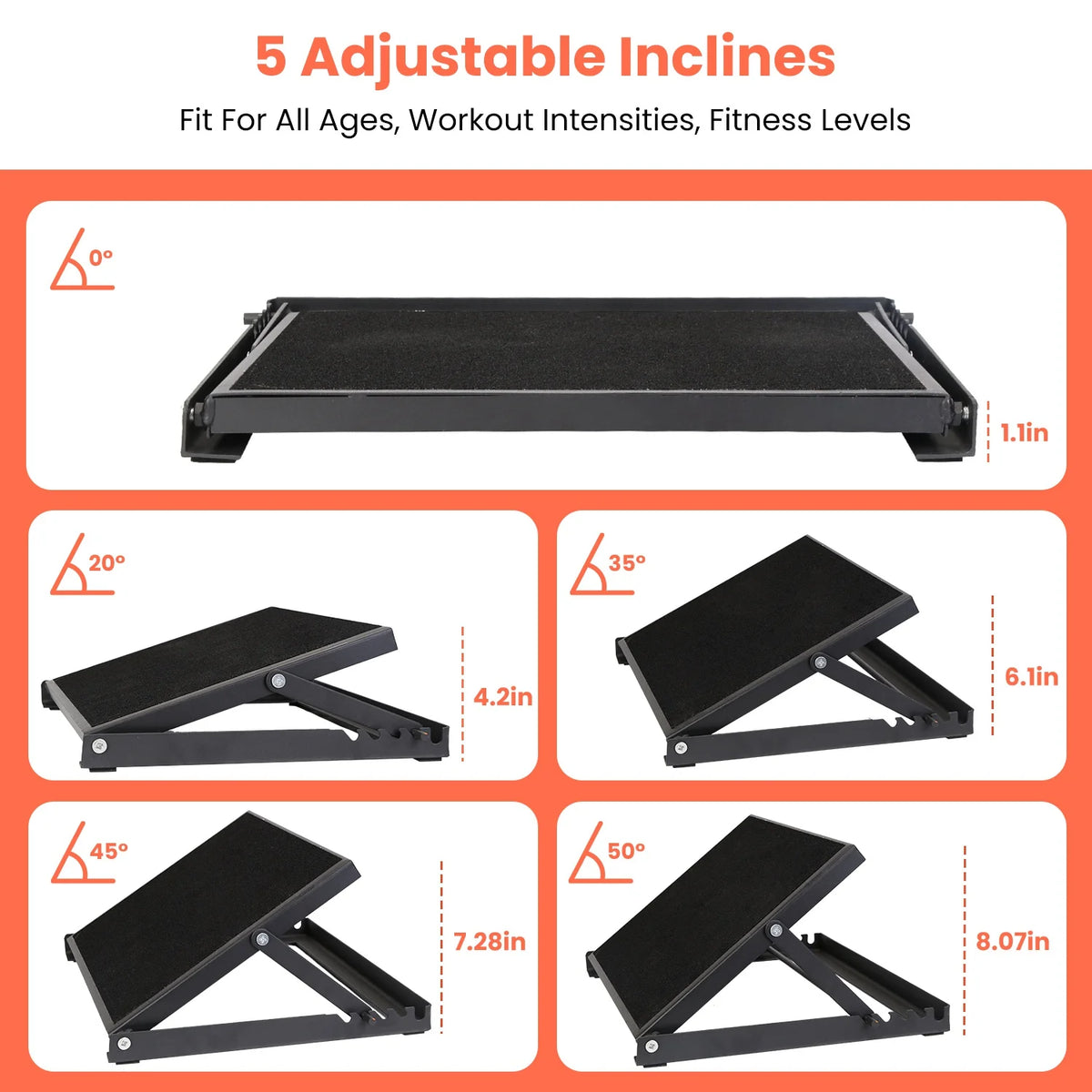 Steel Calf Stretcher Slant Board with 5 Adjustable Inclines Non-Slip Surface E103