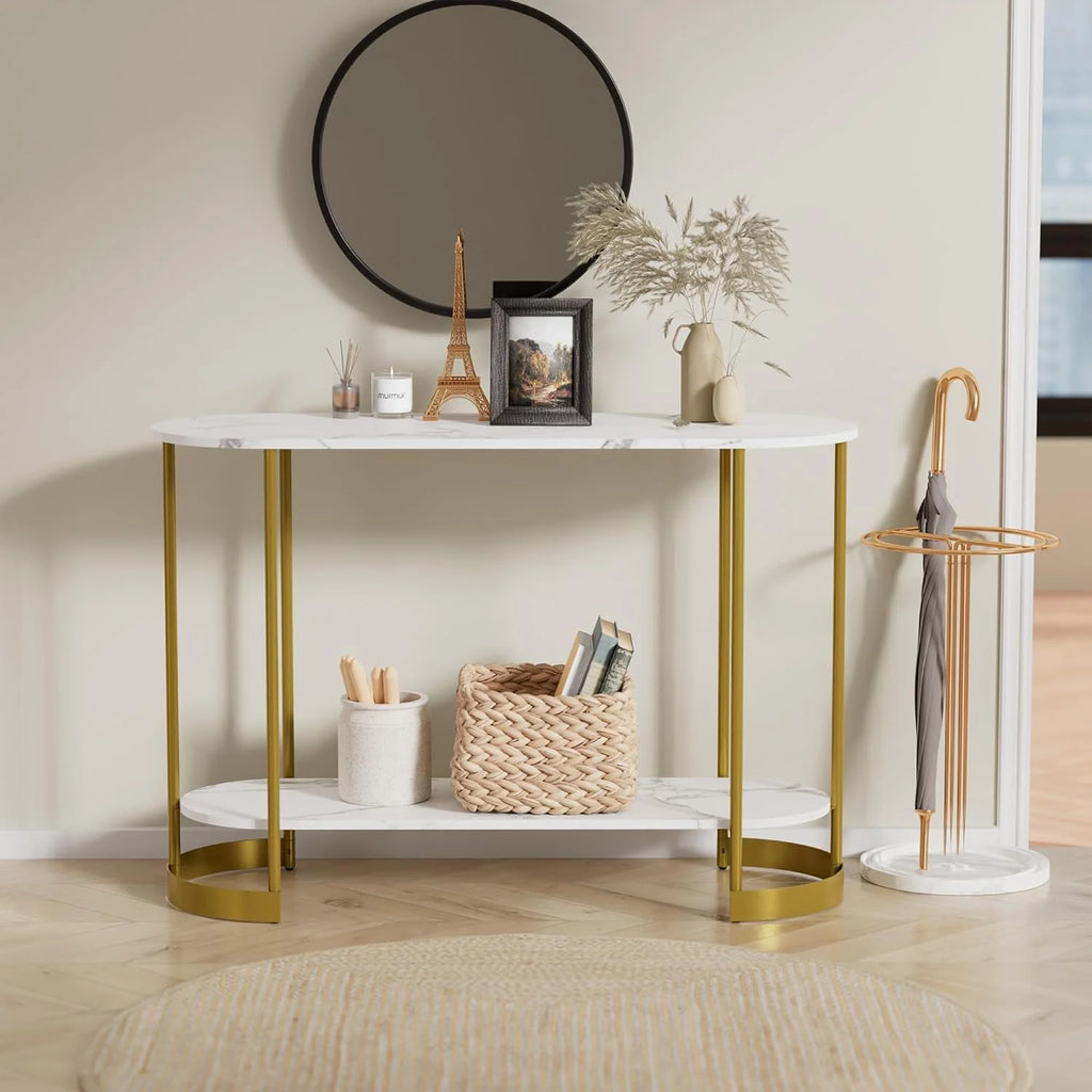 Gold 2-Tier Faux Marble Console Table T6847