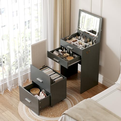 White 3 Drawer Vanity Desk with Mirror and Stool X91161